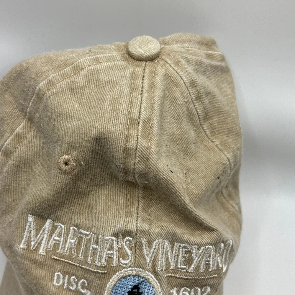 Vintage Hat Triangle Martha's Vineyard Tan Cotton Lighthouse Embroidered Cap